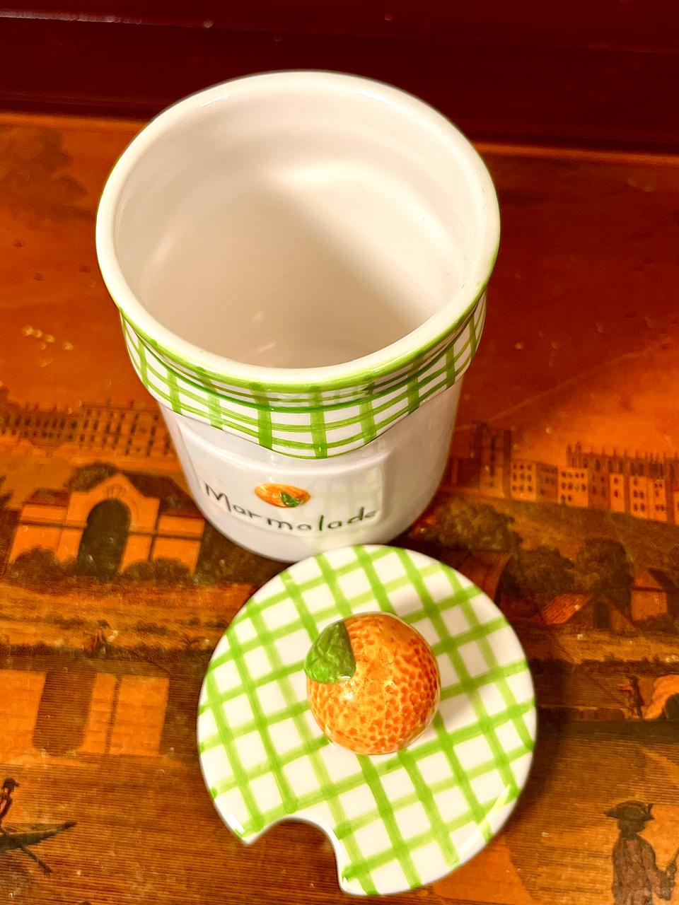 Vintage Ceramic Marmalade Jar Green Check 11cm