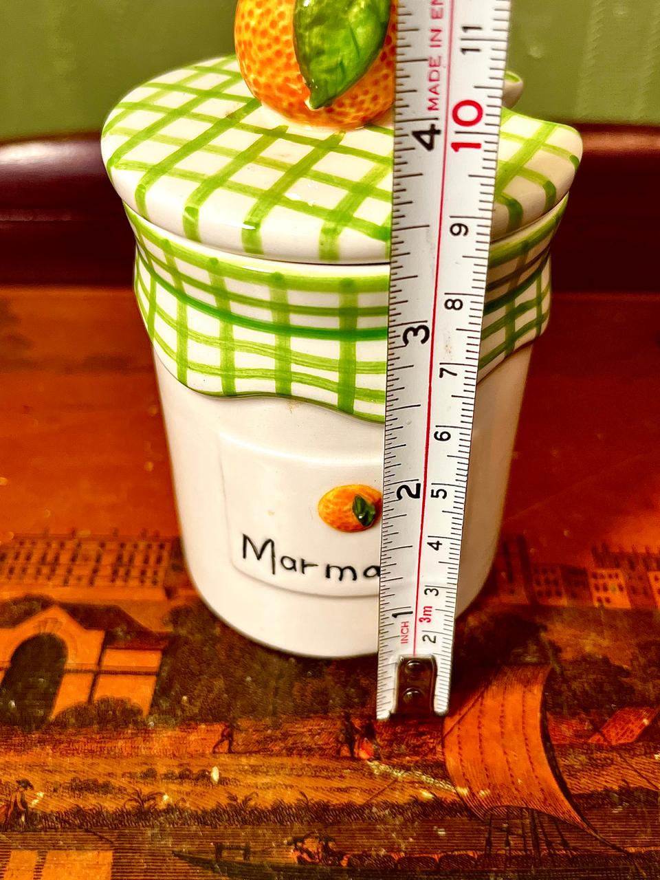 Vintage Ceramic Marmalade Jar Green Check 11cm