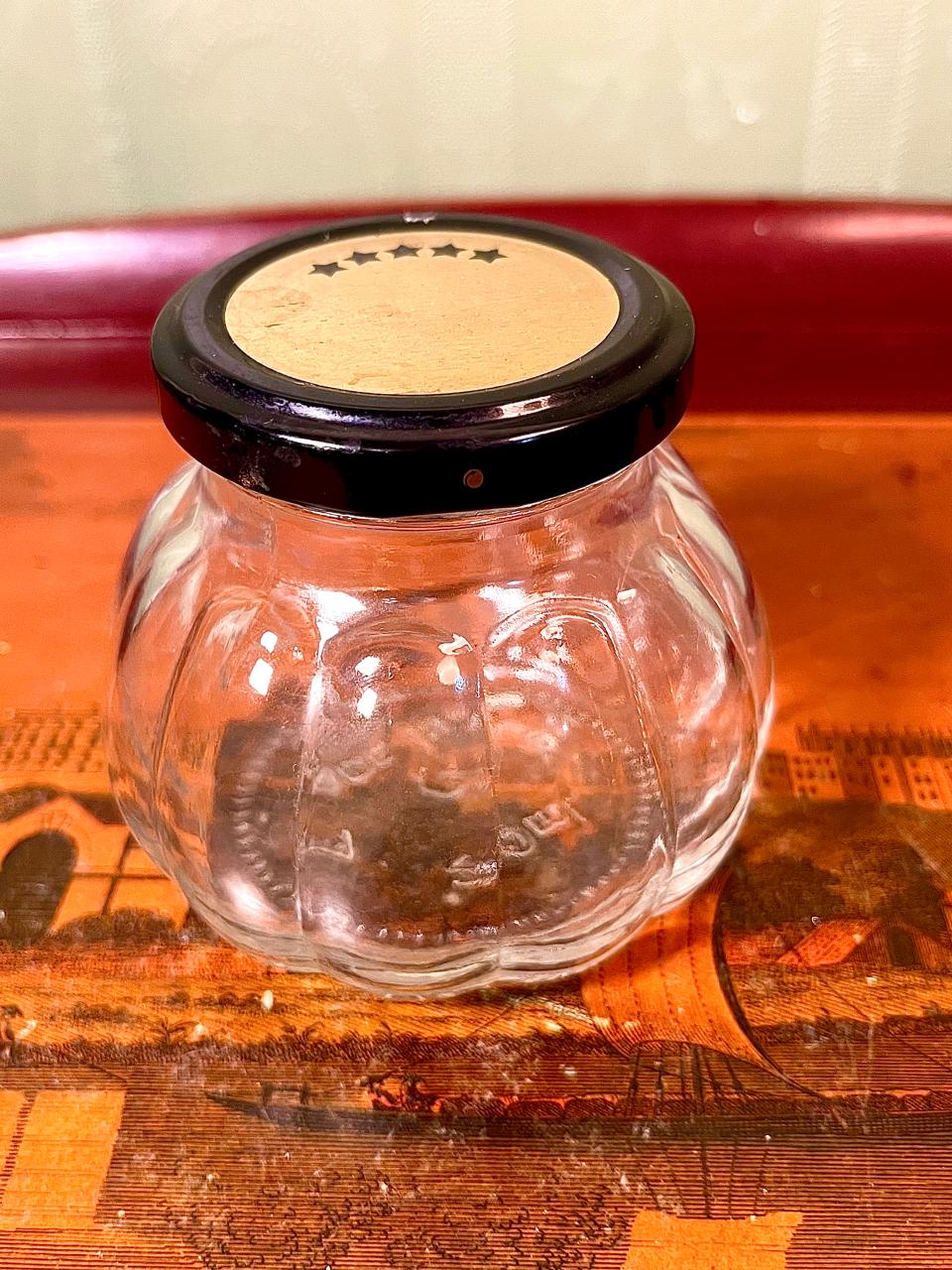 Vintage Crystal Storage Jar with Black Lid 10cm