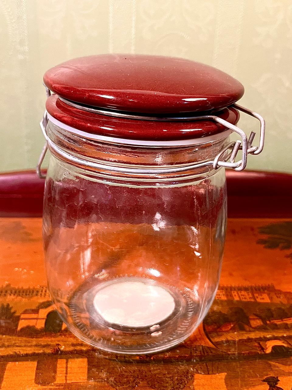 Vintage Crystal Storage Jar with Red Clamp Lid 16cm