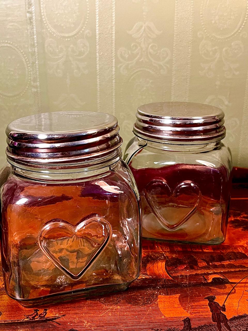 Home Etc Crystal Heart Storage Jars Set of 2, 13cm