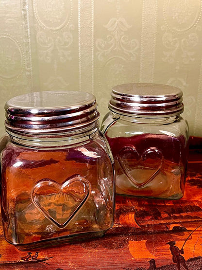 Home Etc Crystal Heart Storage Jars Set of 2, 13cm