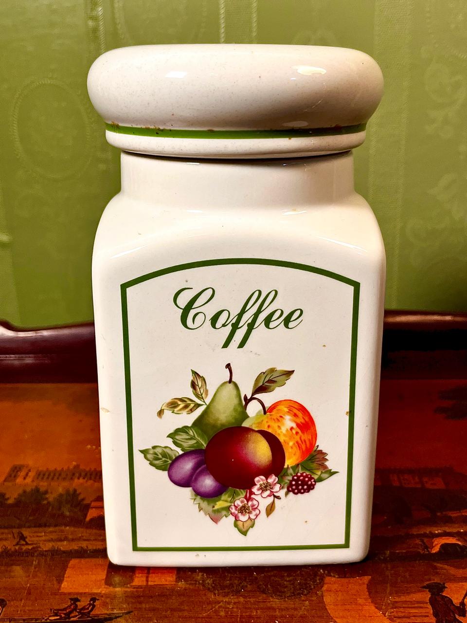Vintage Ceramic Coffee Storage Canister with Fruit Motif, 20cm