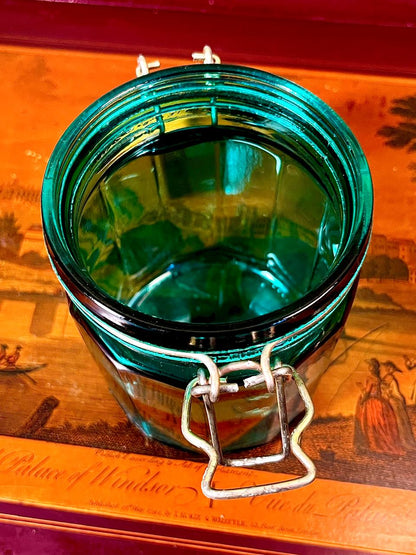 Vintage Green Crystal Storage Jar with Clamp Lid 15cm