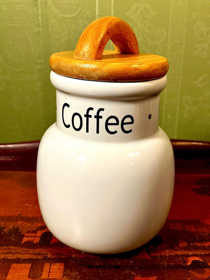 London Pottery White Coffee Storage Jar with Wooden Lid 18cm