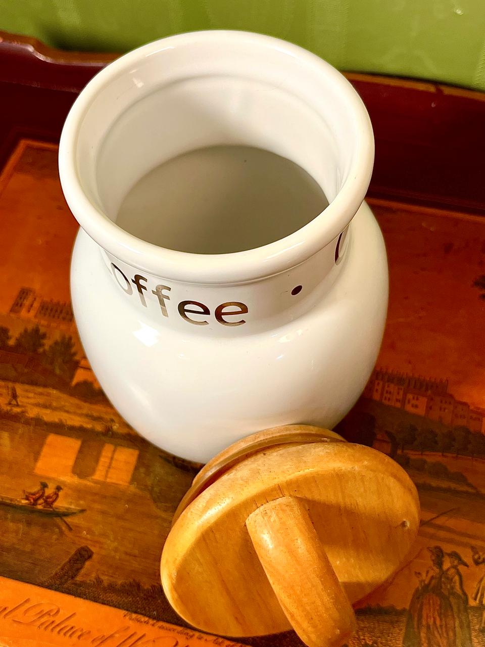 London Pottery White Coffee Storage Jar with Wooden Lid 18cm