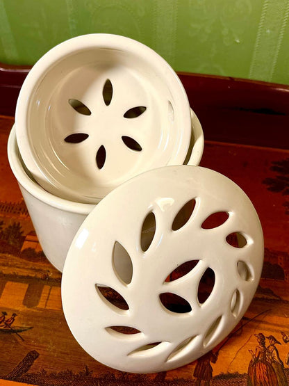 Vintage White Pottery Flower Frog Vase 15cm