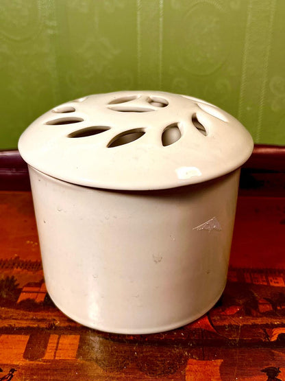 Vintage White Pottery Flower Frog Vase 15cm