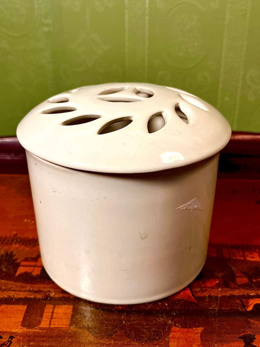 Vintage White Pottery Flower Frog Vase 15cm