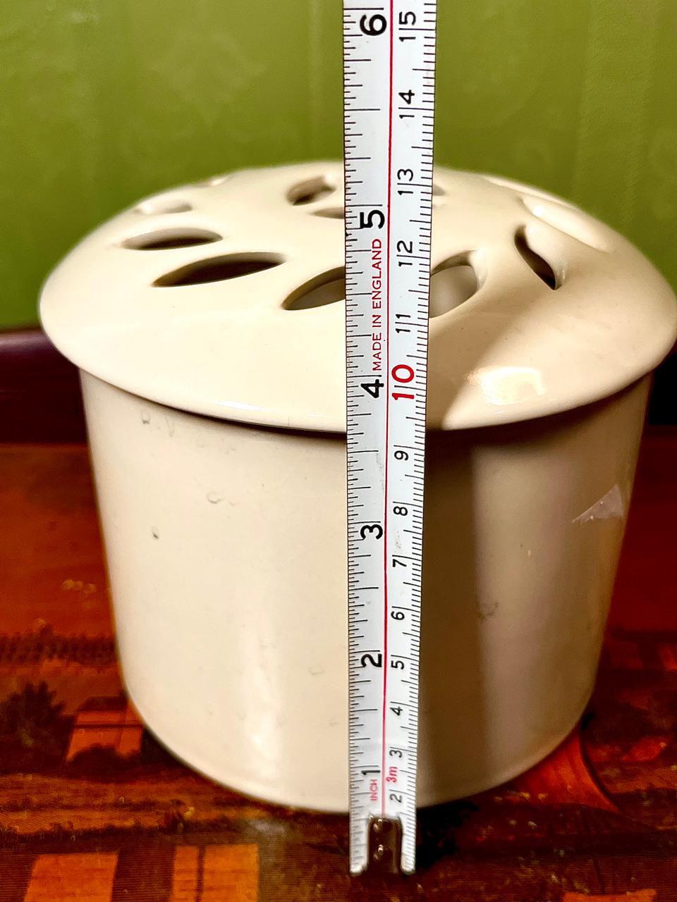 Vintage White Pottery Flower Frog Vase 15cm