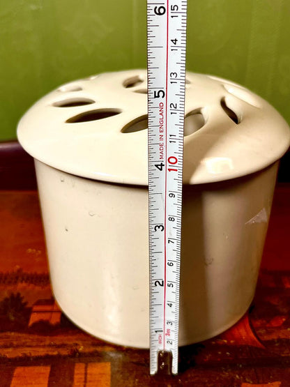 Vintage White Pottery Flower Frog Vase 15cm
