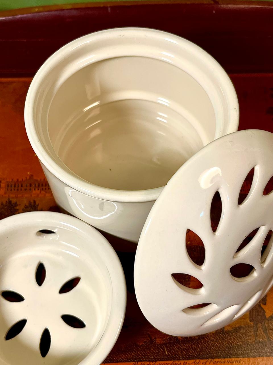 Vintage White Pottery Flower Frog Vase 15cm