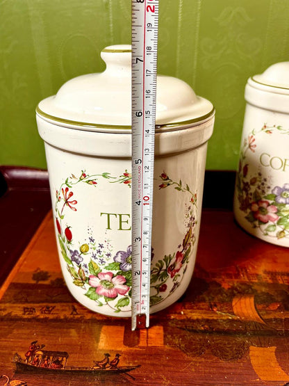 Vintage Floral Tea Coffee Sugar Canister Set 3-Piece 18cm
