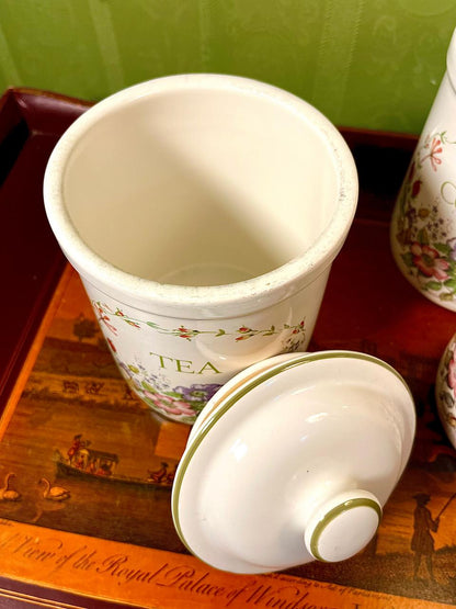 Vintage Floral Tea Coffee Sugar Canister Set 3-Piece 18cm