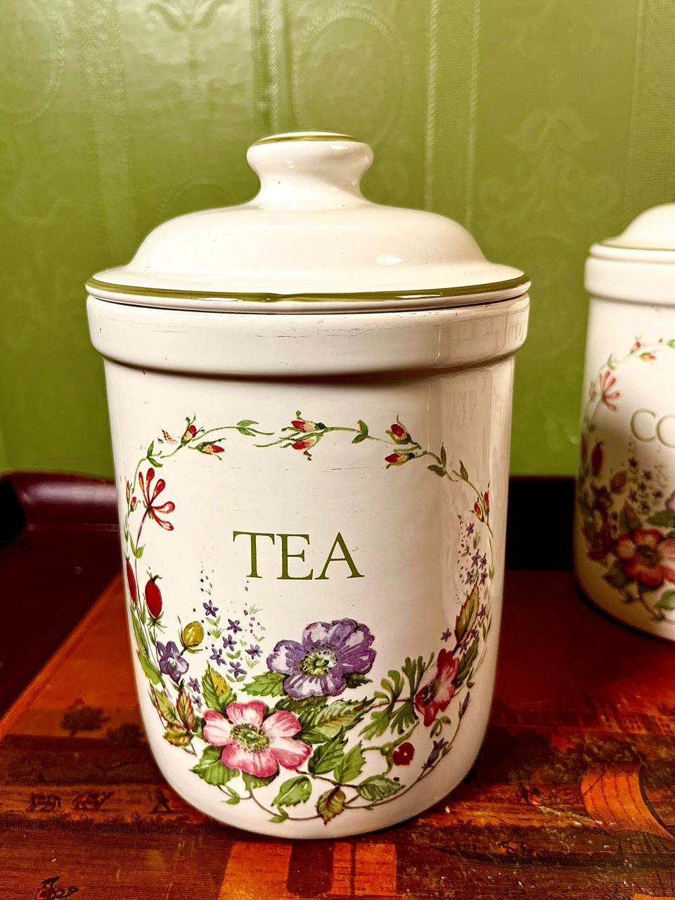 Vintage Floral Tea Coffee Sugar Canister Set 3-Piece 18cm