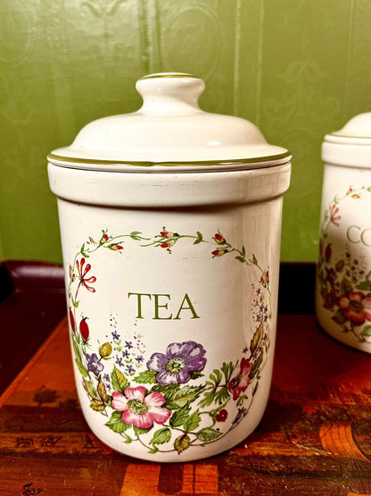 Vintage Floral Tea Coffee Sugar Canister Set 3-Piece 18cm