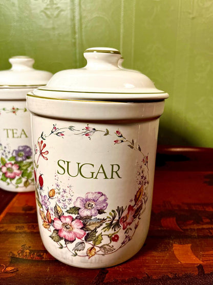 Vintage Floral Tea Coffee Sugar Canister Set 3-Piece 18cm
