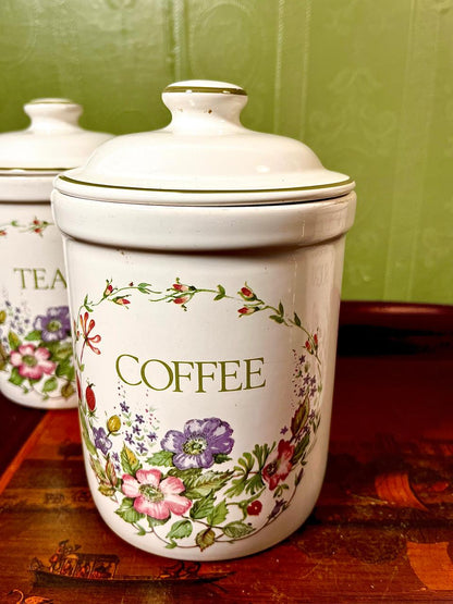 Vintage Floral Tea Coffee Sugar Canister Set 3-Piece 18cm