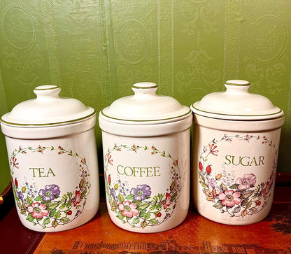 Vintage Floral Tea Coffee Sugar Canister Set 3-Piece 18cm