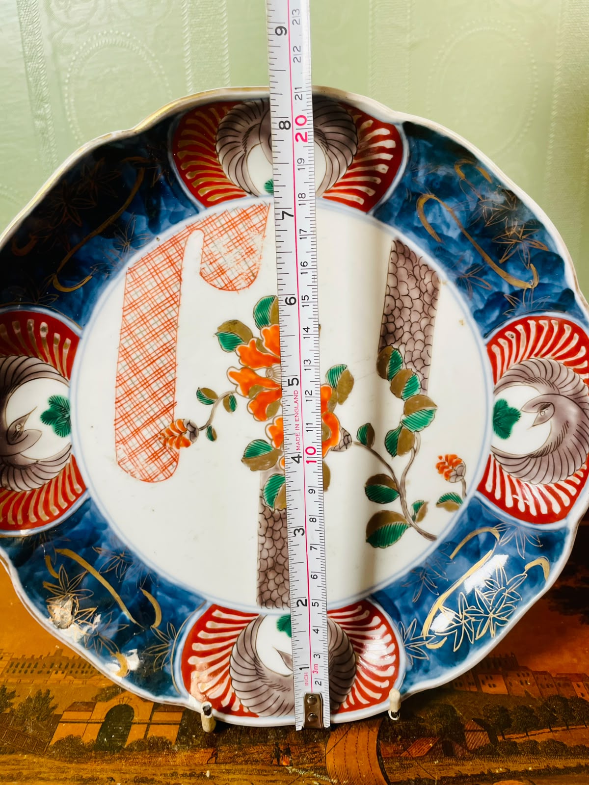 Bird & Floral Decorative Wall Plate Blue Red Gold 8 in