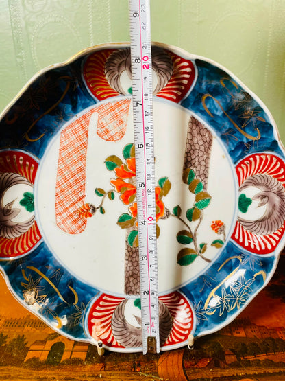 Bird & Floral Decorative Wall Plate Blue Red Gold 8 in