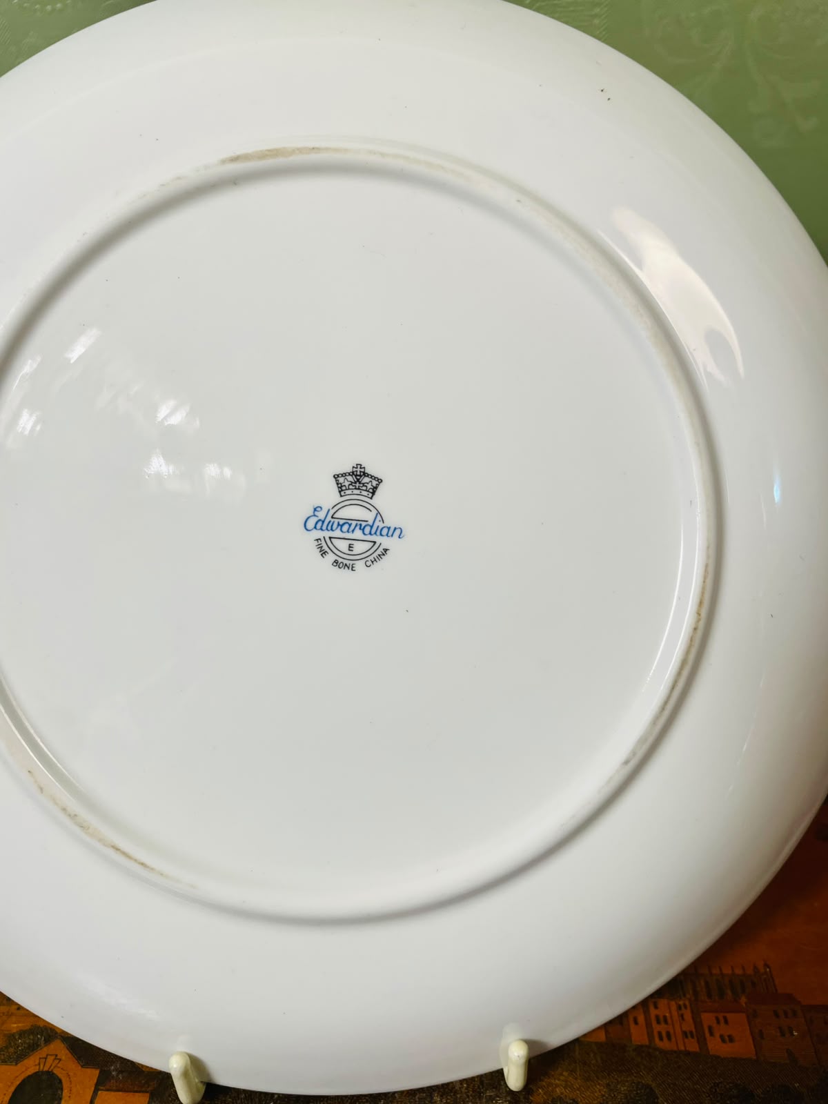 Edwardian Fine Bone China Floral Wall Plate Gold Rim 8 in