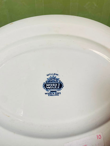 Wood & Sons Woods Ware Willow Blue & White Oval Plate 11 in England