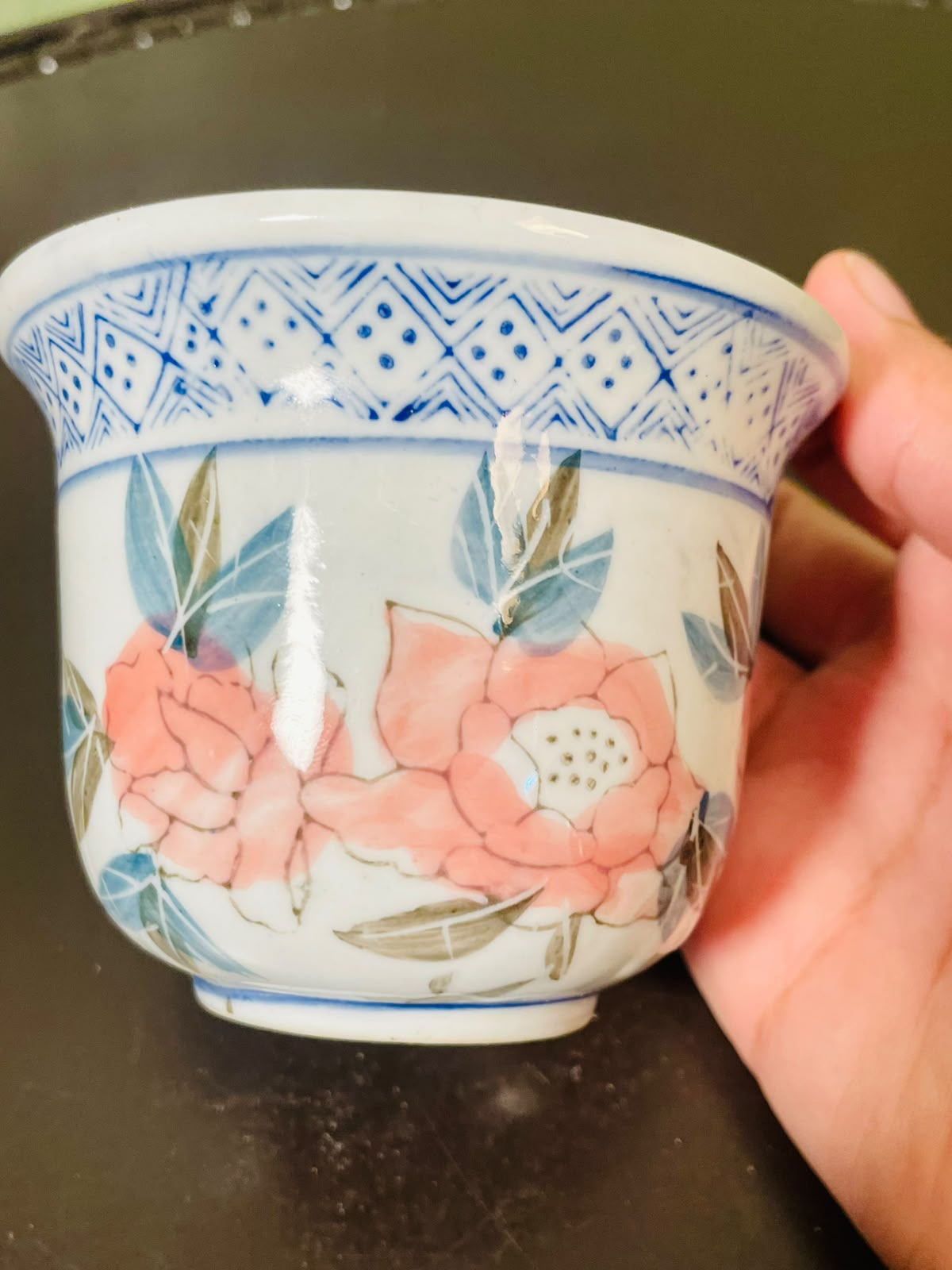 Blue & Coral Floral Ceramic Planter 8 cm