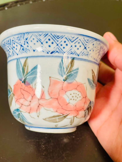 Blue & Coral Floral Ceramic Planter 8 cm