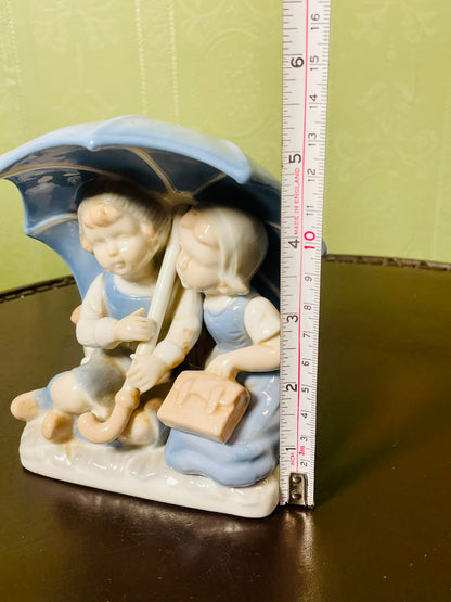 Vintage Porcelain Children Under Umbrella Figurine 16 cm
