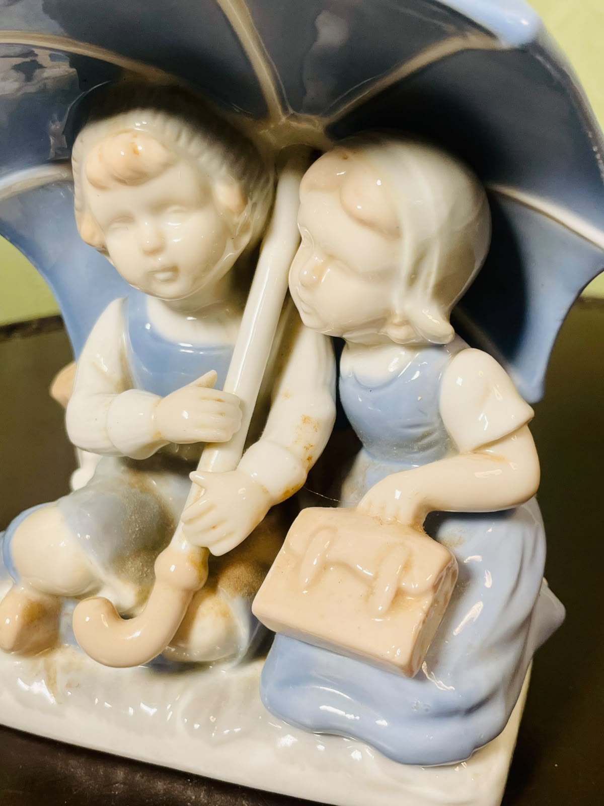 Vintage Porcelain Children Under Umbrella Figurine 16 cm