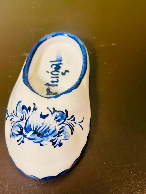 Portugal Blue & White Floral Ceramic Decorative Shoe 11 cm