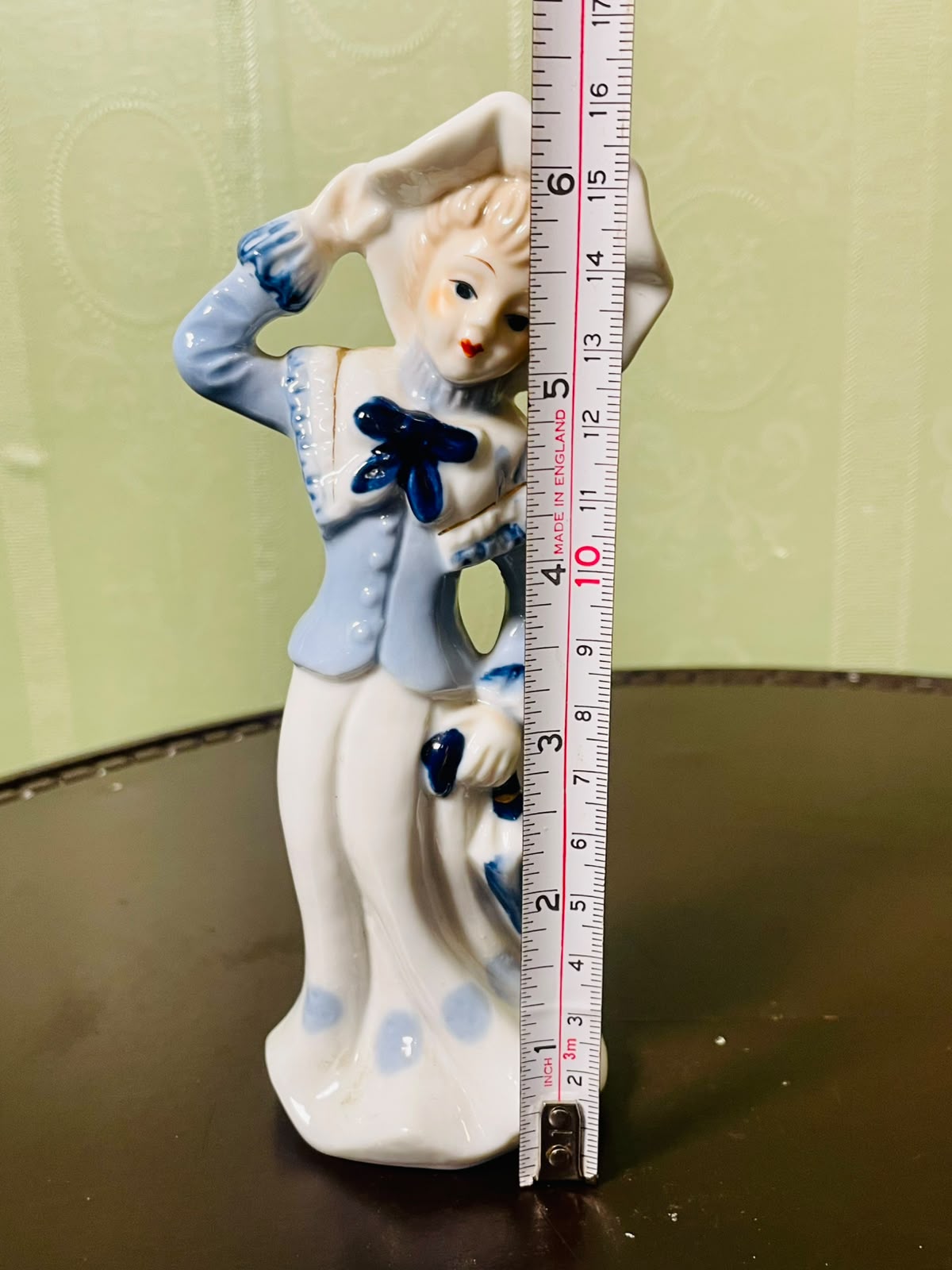 Blue & White Lady with Parasol Ceramic Figurine 16 cm