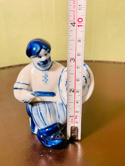 Blue & White Lady with Parasol Ceramic Figurine 16 cm