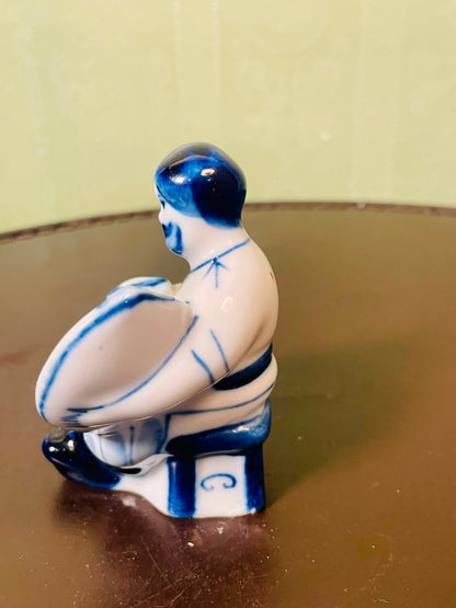 Blue & White Lady with Parasol Ceramic Figurine 16 cm