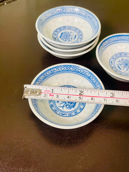 Blue & White Floral Ceramic Bowls 5 Piece Set 8 cm