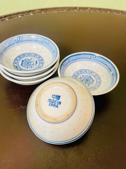 Blue & White Floral Ceramic Bowls 5 Piece Set 8 cm