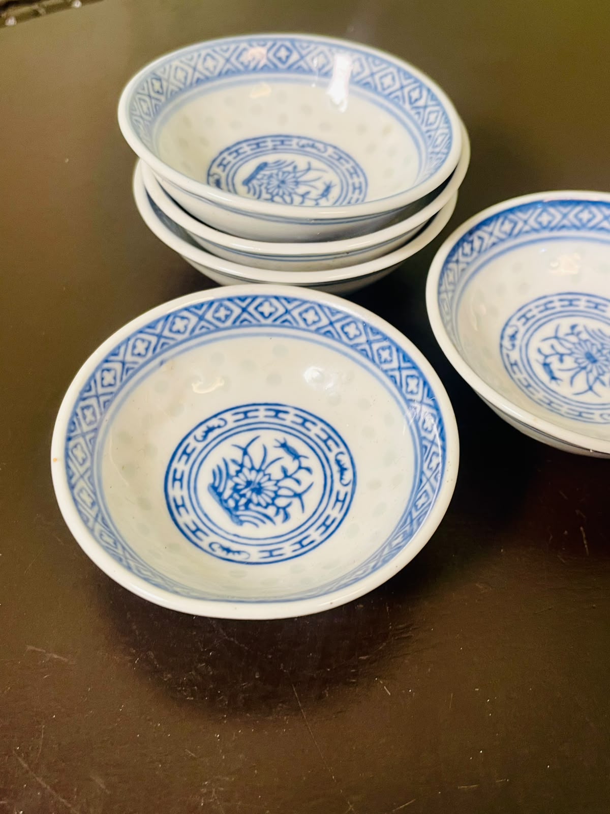 Blue & White Floral Ceramic Bowls 5 Piece Set 8 cm