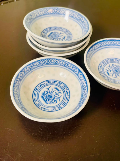 Blue & White Floral Ceramic Bowls 5 Piece Set 8 cm