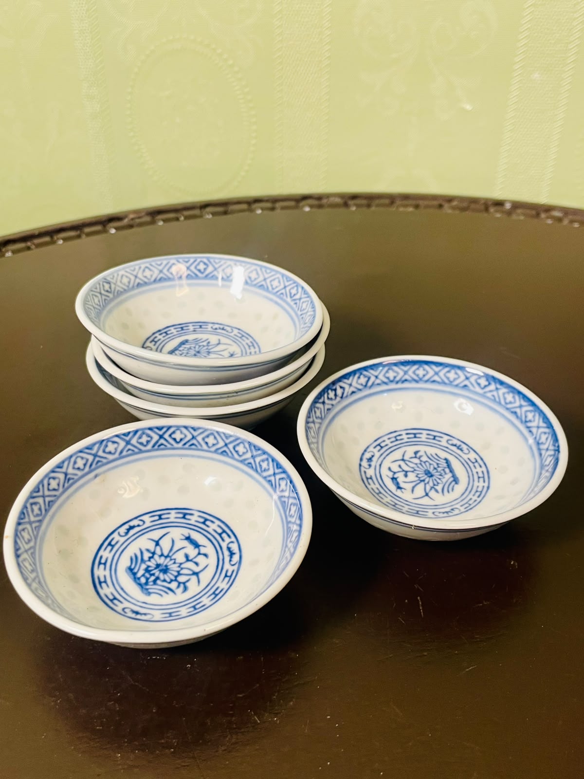 Blue & White Floral Ceramic Bowls 5 Piece Set 8 cm