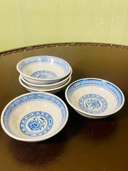 Blue & White Floral Ceramic Bowls 5 Piece Set 8 cm
