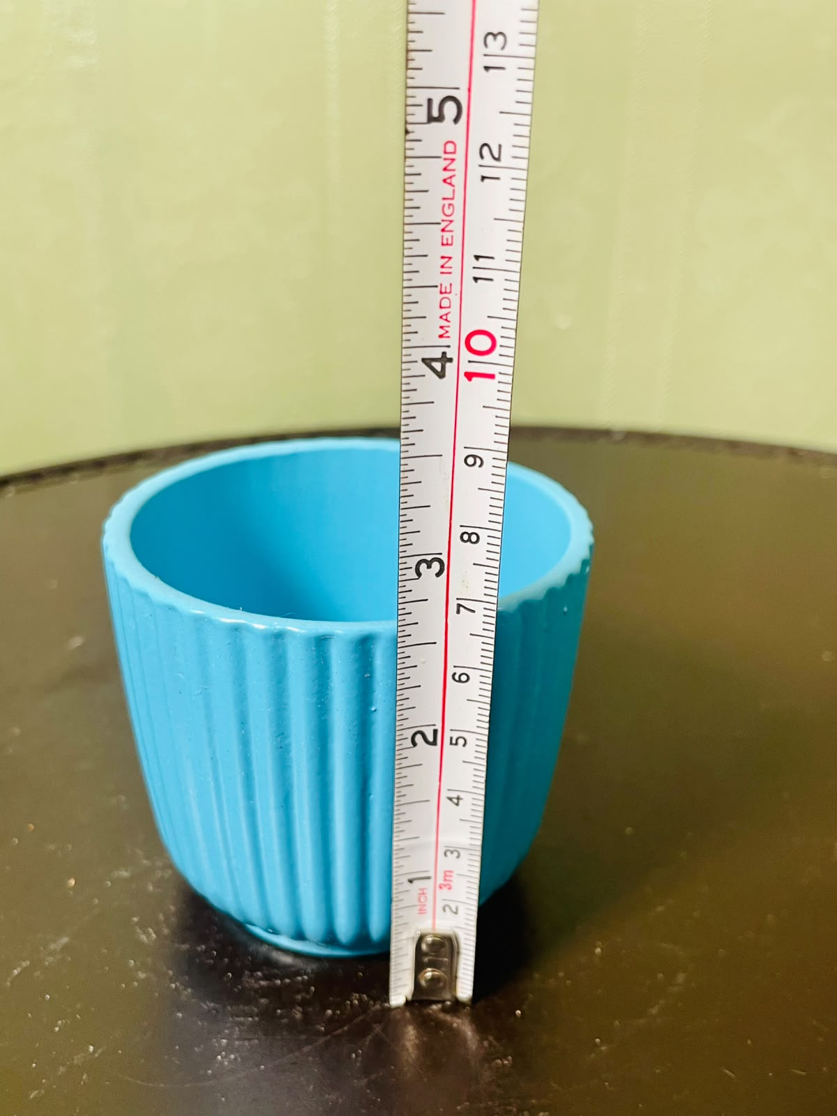 Turquoise Ribbed Ceramic Decorative Pot, 3 Inch