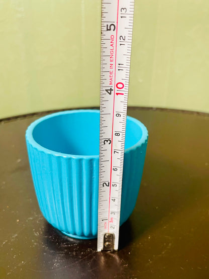 Turquoise Ribbed Ceramic Decorative Pot, 3 Inch