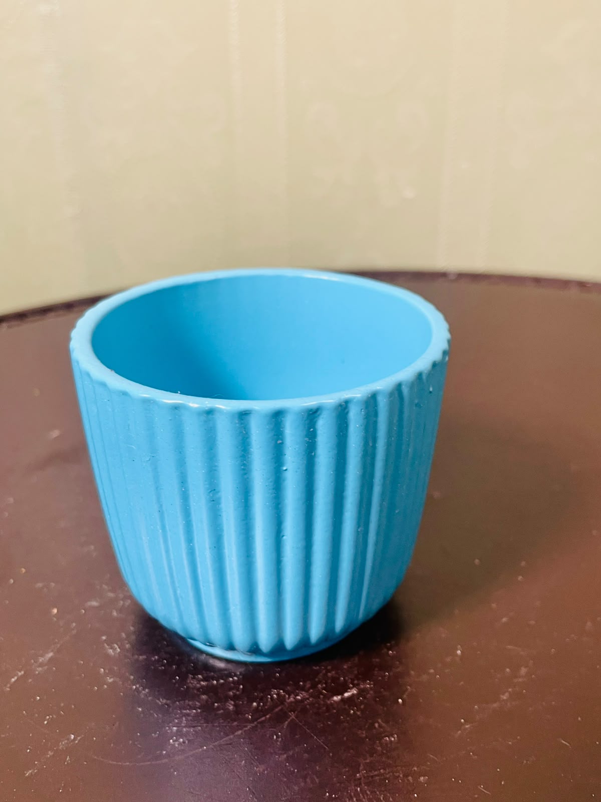 Turquoise Ribbed Ceramic Decorative Pot, 3 Inch