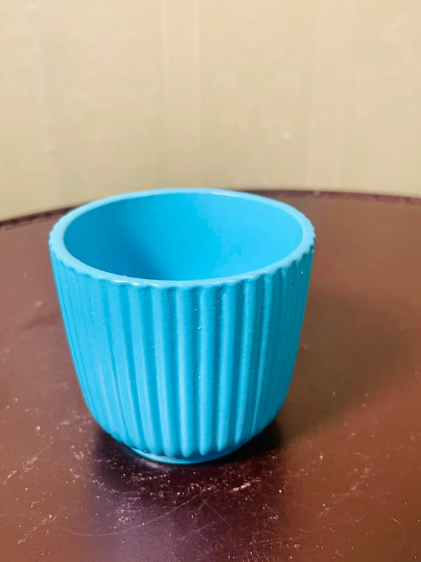 Turquoise Ribbed Ceramic Decorative Pot, 3 Inch