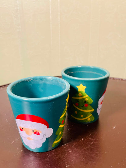 Christmas Tree & Santa Decorative Planter Pots Set of 2