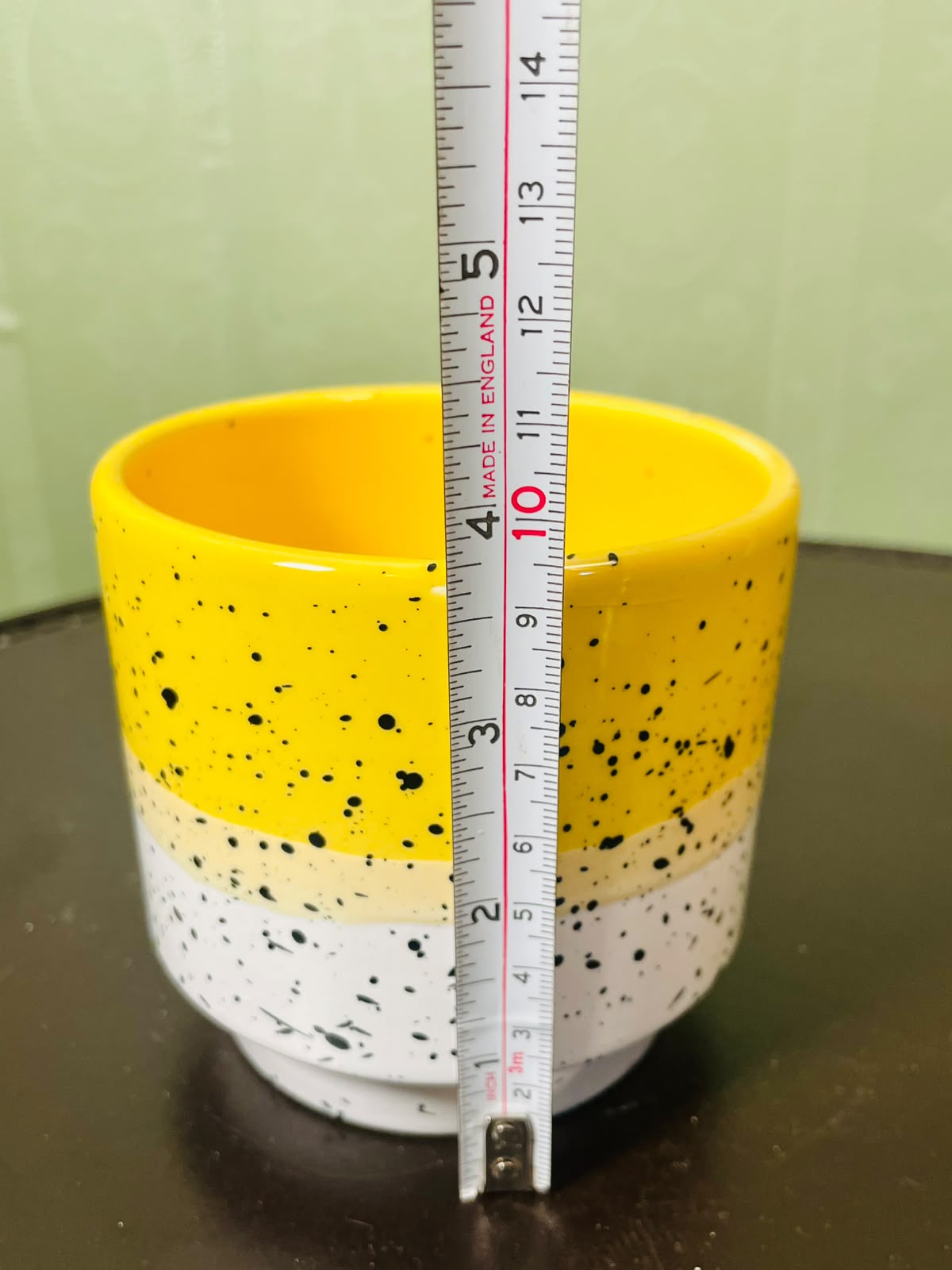 Vintage Ceramic Planter Yellow White Speckled 11 cm