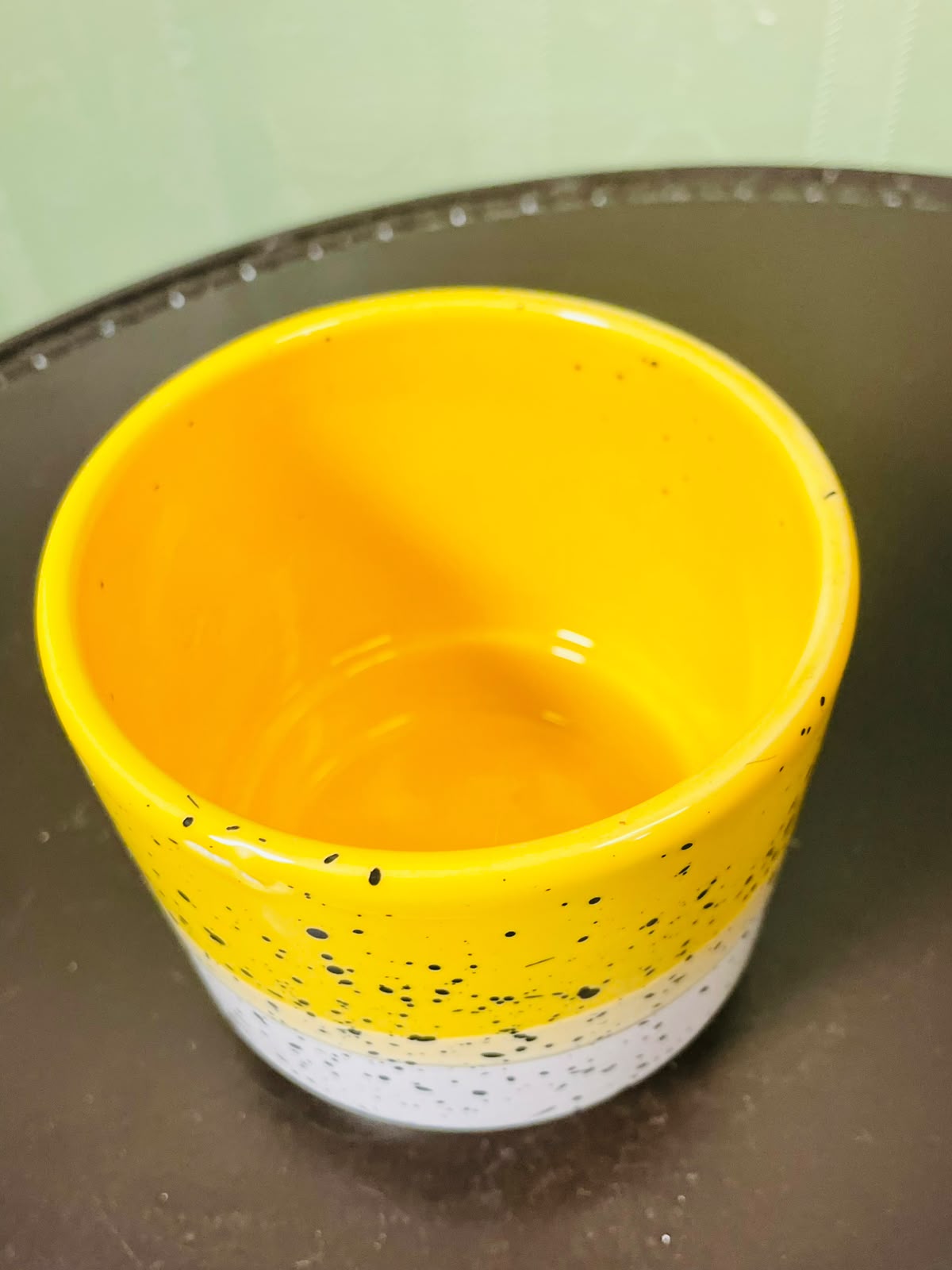 Vintage Ceramic Planter Yellow White Speckled 11 cm