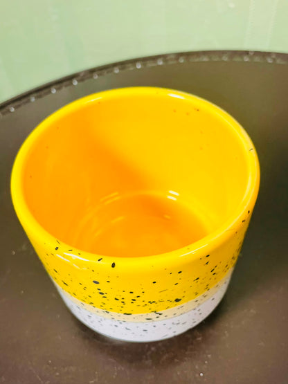 Vintage Ceramic Planter Yellow White Speckled 11 cm