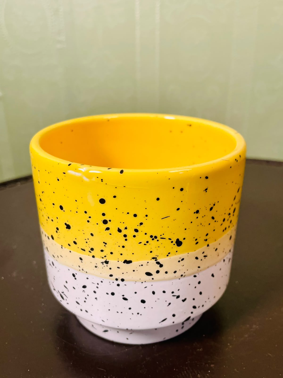 Vintage Ceramic Planter Yellow White Speckled 11 cm